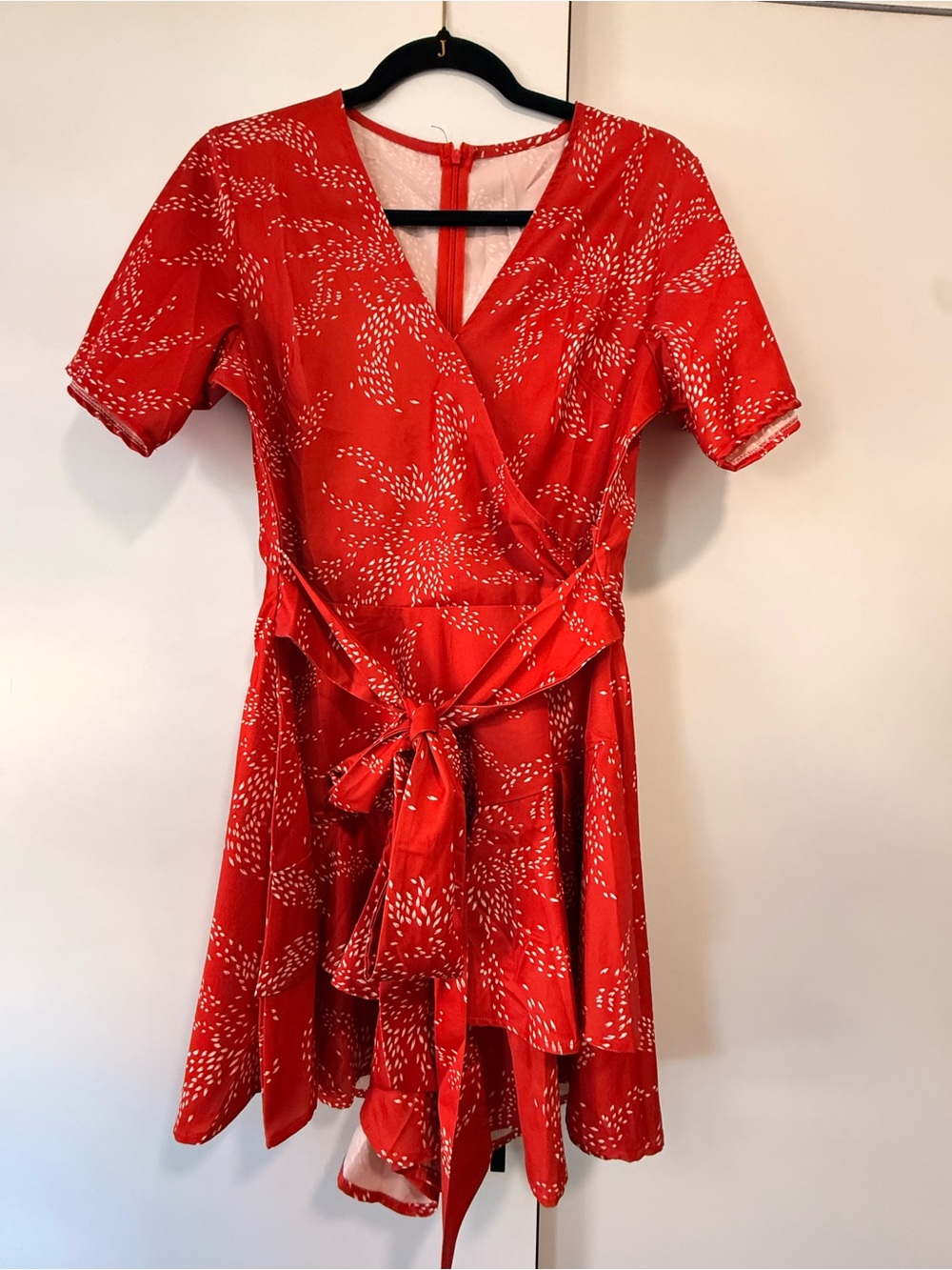 Red Printed Wrap Romper with Tie Waist